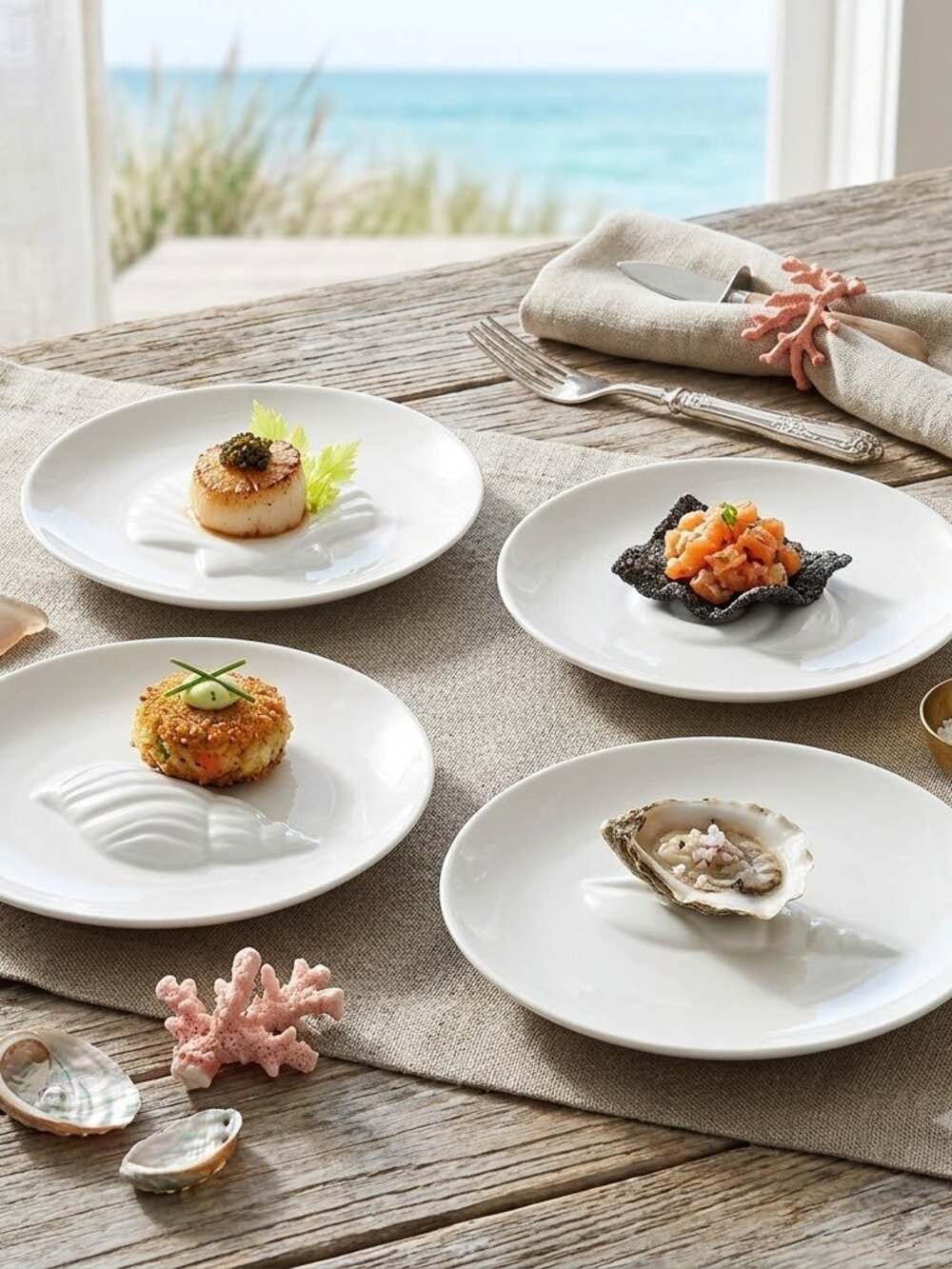 Seashell Plates White Set Of 4 Six Inch Appetizer Dessert Salad Plates